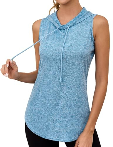 Gyabnw T-Shirt Sportiva da Donna Maglietta Sportiva Donna Smanicata con Cappuccio Traspirante Top Fitness Yoga Corsa Danza