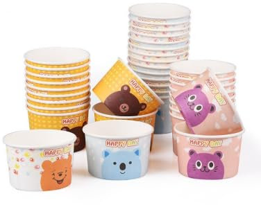 dellyy 40Pcs Coppette Gelato Carta, Coppette Gelato Usa e Getta 150ml, Materiali per Uso Alimentare, Coppe Carta per Gelato con Graziosi Motivi di Animali, per Torte, Gelati e Bevande
