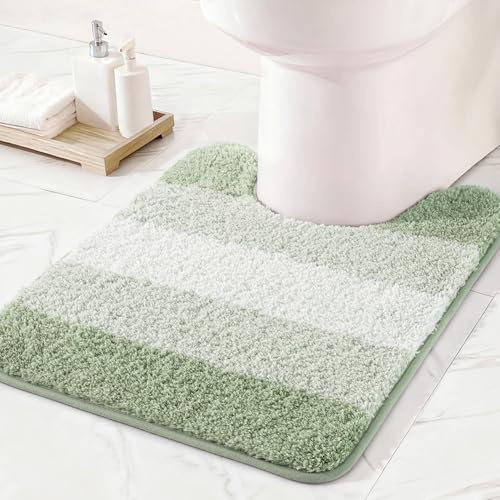 Exclusivo Mezcla Microfiber Toilet Mat U-Shaped 50x60 CM, Extra Soft Non-Slip Super Absorbent Bathroom Mats, Machine Washable Quick Dry Bath Rugs for Toilet Floor, Gradient Green