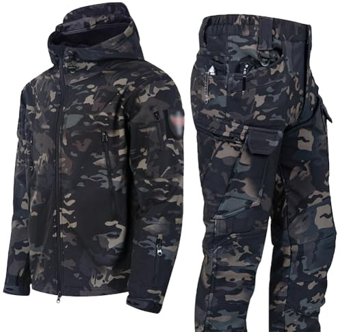 SimidunEUR Homme Tenue de Uniforme Militaire Camouflage Imperméable – Ensemble Veste et Pantalon Tactique, Souples pour le Combat, le travail, la pêche, la chasse et l'escalade,Camouflage 4,S