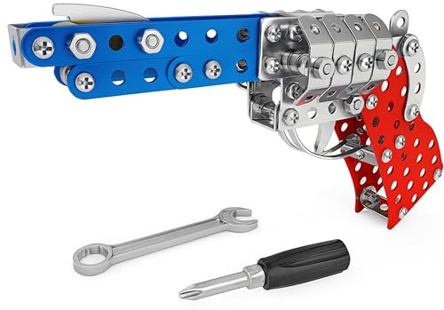 SGM Metal Toy Gun Building Kit | DIY STEM Educational Construction Set with Tools - Mechanical Toy | Compatible with LEGO-Style Building Fun & Creative Puzzle Play for Kids 6+