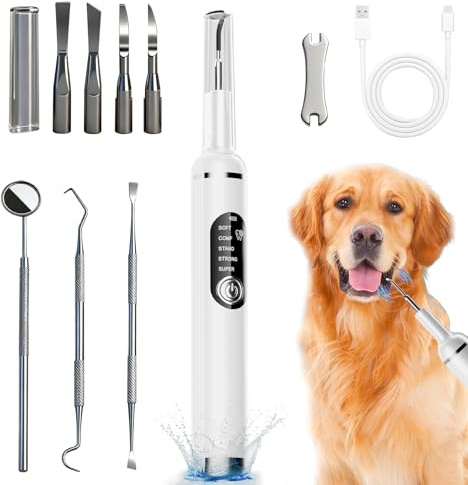 Kit de Limpiador Dental Ultrasónico para Perros y Gatos, Cepillo de Dientes Eléctrico Ultrasónico, 5 Modos de Limpieza y 4 Cabezales de Limpieza para Cuidado Dental para Mascotas