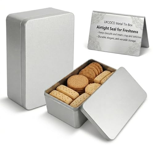 UKCOCO Metal Tin Box: 7.07 x 3.85 x 2.55 Silver Rectangular Tin Storage Box with Lid - Airtight Empty Tinplate Containers for Jewelry Tea Candles Car Keys Crafts Storage, Easy to Clean