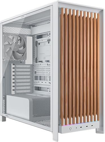 CORSAIR FRAME 5000D WOOD RS Mid-Tower ATX-Datorchassi – Vit/Ek | Luftflödespanel i Massivt Trä, 3 Förinstallerade Fläktar, Modulär Anpassning, GPU-stöd, Omvända Anslutning Moderkort Stöd