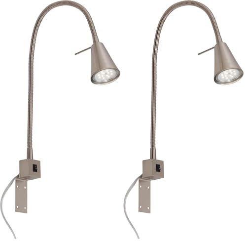 Briloner Leuchten Lampe de Lit à LED à Bras Flexible avec Interrupteur Marche/Arrêt 4 W 400 Lumens, 3000 K, 4 W, Nickel Mat (Lot de 2)