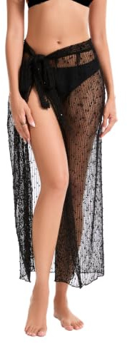 Dam Paljett Virkad Bikini Cover Up, Justerbar Strand Sarong Omlottkjol, One Size Baddräkt Cover Up för Pool, Kryssning och Semester