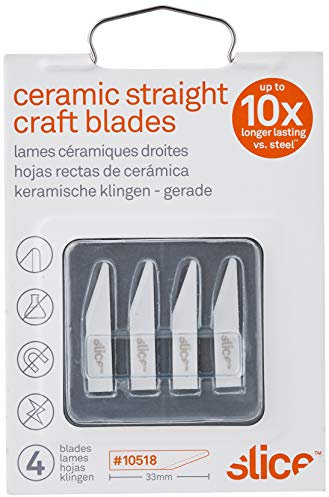 Slice 10518 Craft Knife Scalpel Blades - Straight Edge For Precision And Scraping | Finger-Friendly Ceramic Safety Blades For Your Slice Craft, Hobby Or Art Knife (Pack of 4), White