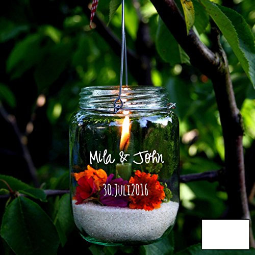 Wandtattoo Sticker Aufkleber zur Hochzeit Namen und Datum Windlicht M1986 von ilka parey wandtattoo-welt ausgewählte Farbe: *weiß* ausgewählte Größe: *S - 8cm breit x 3,5cm hoch*