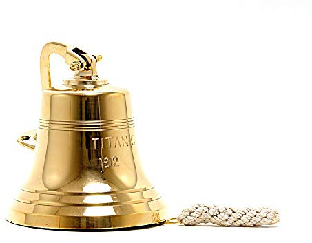 Old Modern Handicrafts 6-Zoll Titanic-Schiffsglocke - Goldene Titanic-Glocke aus hochwertigem Messing - 15 cm L x 15 cm B x 16,5 cm H