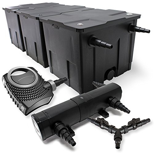 SunSun Komplettset: CBF-350C Teichfilter bis 90000 L Teichfilteranlage als Durchlauffilter, CTF-8000 SuperECO Teichpumpe 8000l/h 70W, CUV-218 Teichklärer UVC Klärer mit 18W, Y-Verteiler