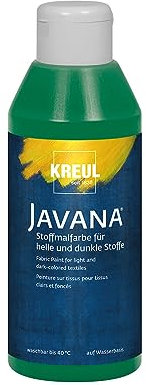 KREUL 91465 - Javana Stoffmalfarbe für helle und dunkle Stoffe, 250 ml Flasche dunkelgrün, brillante Farbe auf Wasserbasis, pastoser Charakter, zum Stempeln und Schablonieren, nach Fixierung waschecht