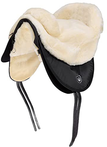 Werner Christ Fellsattel Cloud Spezial Hochwertiger baumloser Lammfell-Sattel, Bare-Back-pad aus echtem Fell, handgefertigter Pferde-Sattel in Natur, braun & anthrazit, Größe Warmblut & Pony