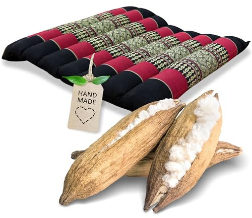 livasia Sitzkissen Stuhlauflage klein - 35x35x4,5cm - Bodenkissen gesteppt Indoor/Outdoor, Meditationskissen Yogakissen, Stuhlauflage Palettenmöbel, Steppkissen für Stuhl und Bank (Schwarz/Rot)