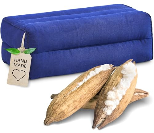 Livasia Coussin Yoga carré uni - 17x34x12cm - Coussin de méditation en kapok, Coussin de Soutien Bolster rectangulaire, Accessoires Yoga Coussin cale-Nuque, Coussin thaï Fait Main (Bleu Uni)