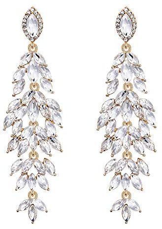 Clearine Boucles d'Oreilles Femme Mariage Mariée Cristal Multiples Feuilles Forme Marquise