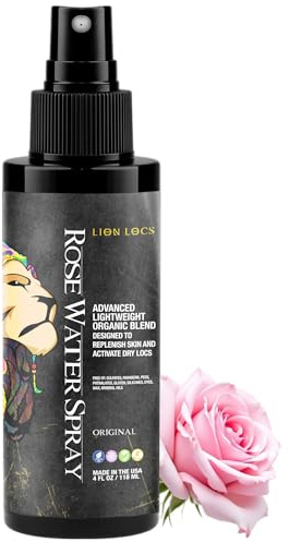 Lion Locs Rosewater Spray with Aloe, Essential Oils, Vitamins, and Glycerin | Organic Conditioner Spritz for Skin, Dreads, Dreadlocks (4oz)