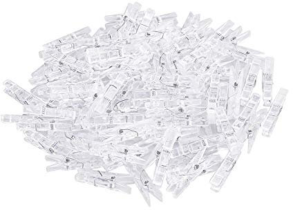 AFASOES 100 Stück Frühling Hängende Clips Durchsichtig Wäscheklammern Transparent Kunststoff Schellen Mini Klammern Clips Miniklammern klein Hängen Federclips für Fotos Lichterkette Aufhängen