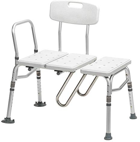 Drive Medical Splash Defense Tub Transfer Bench for Bathtub - U-Shaped Shower Curtain Guard - Adjustable Height - Reversible Design - 400 Lb Capacity - Safe Bathing Aid - White