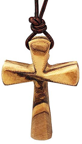 Konische Kreuzkette aus massivem Holz, Kruzifix-Anhänger für Damen, Herren, Jungen, Mädchen an langer brauner Lederschnur
