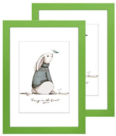 SWECOMZE Bilderrahmen 2er Set Vintage Holz Zertifikat Rahmen Fotorahmen Portraitrahmen mit Echtglas mit Halterung und Haken für Tischplatte und Wanddekoration (Grün,10 * 15CM)