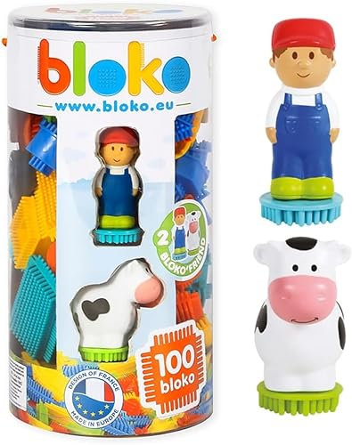 BLOKO - 100 Tube mit 2 3D-Figuren Bauernhof - Ab 12 Monaten Konstruktionsspielzeug 1. Alter - 503662