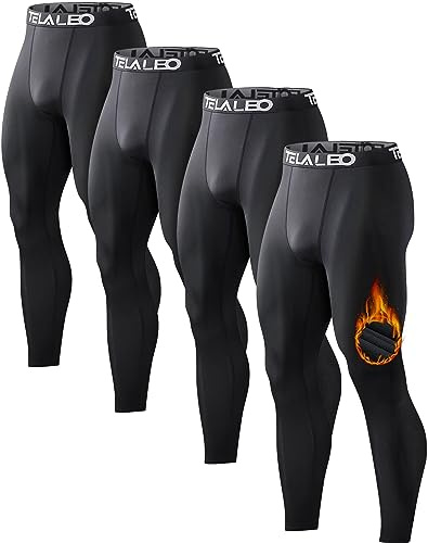 4 Pack Men's Thermal Compression Pants Fleece Lined Sports Tights Athletic Leggings Cold Weather Baselayer Winter Gear XL