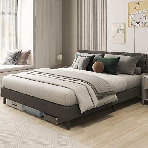 COSTWAY Letto Matrimoniale 180 x 200 cm, Struttura Letto Moderna con Testiera Imbottita, Doghe in Legno, Silenzioso, Carico Massimo 450kg