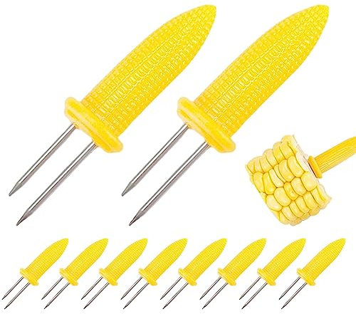 Set di porta pannocchie per pannocchie di mais, in acciaio inox, con doppia forchetta per mais, per feste in cucina, campeggio, barbecue, cucina a casa Tebinzi