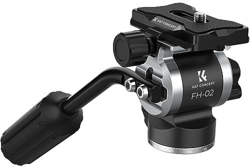 K&F Concept FH-02 Stativkopf für Stativ und Einbeinstativ, Fluidkopf mit Schnellwechselplatte,Dämpfungskopf kompatibel mit DSLRs, spiegellose Kameras, Filmkameras, Belastung bis zu 3kg