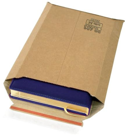 DronePost 25 Versandtaschen Format A4 aus starrem Mikrowellen-Karton 250 x 353 mm erweiterbar bis 5 cm Höhe ideal für DIN A4 Karton 450 Gramm/m2 braun Haftklebung (PS.403|A4)
