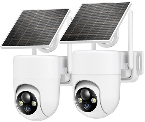 Oculview 2K Solar Security Cameras Wireless Outdoor, 2PCS Outdoor Camera Wireless with 360° View, Cameras for Home Security with Color Night Vision, Only Support 2.4GHz Wi-Fi