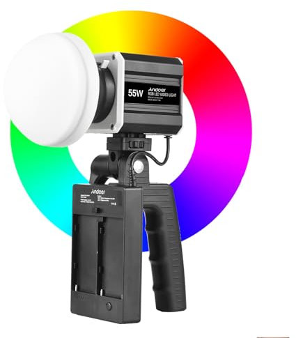 Andoer Luz de Video RGB, 55W COB Luz de Relleno para fotografía 2800K-6800K Regulable Pantalla LCD con Control Remoto para transmisión en Vivo Estudio en casa Fotografía de Productos comerciales