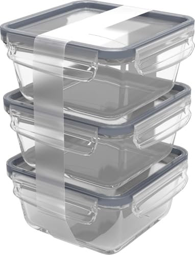 Rotho Kühlschrankdose Glas CLIC & LOCK 0,75 L, 3er Set Vorratsdose