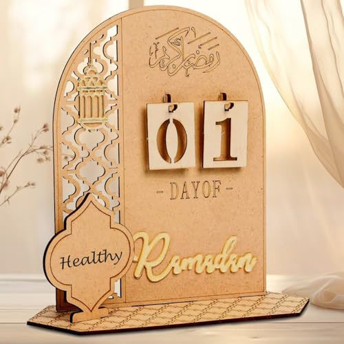 Ramadan Advent Calendar Wooden Countdown Calendars Decorations for Home, 30 Days Til Eid, Ramadan Gift for Kids, Ramadan and Eid Decor