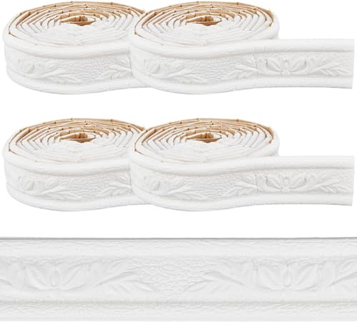 CRASPIRE 30.2Ft/9.2m White Wall Molding Trim Peel and Stick Self Adhesive Flexible PVC Foam 3D Waterproof Wallpaper Border Flower Lines Skirting Stickers Living Room Home Office Hotel DIY Decoration