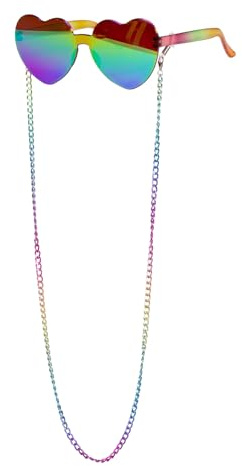 WILBERS & WILBERS 20172 - Brille mit Kette, herzförmige Gläser, für Herren & Damen, Accessoire für Festival, Karneval, Sommer Outfit
