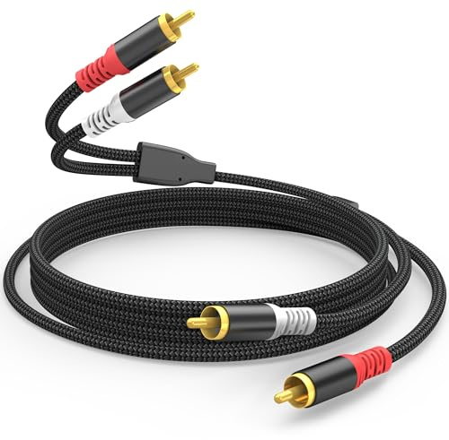 HOSONGIN RCA Audio Cable 6.6FT - Dual Shielded Noise Free Durable Braided Male to Male Long Audio Cord for Home Theater/Amplifier/Speaker/Audio Receiver/Vinyl Record Player/SoundBar - 6.6 feet