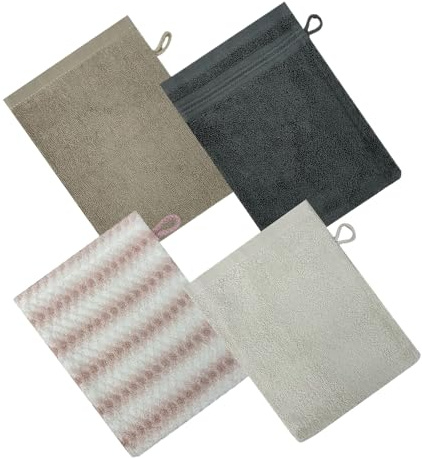Genérico Juego 4 Guantes De Baño Algodón - 22x15cm con Asa, para Cara/Cuerpo Bebé/Niño/Adulto, Toalla De Viaje, Accesorio Higiene Personal Lavable
