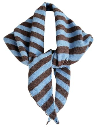 BOSTEU Stripe Knitted Triangle Scarf for Women, Aesthetic Headscarf Shawl Neck Warmer Versatile Head Wrap for Fall Winter (blue)