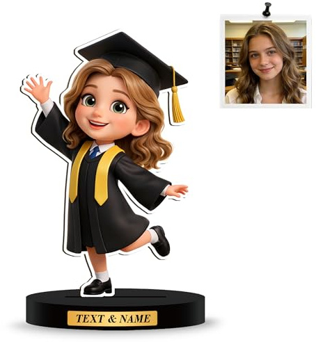 WERWAES Regalo Personalizado para Graduación - Figura de Madera con Tu Foto en 2D, Retrato de Dibujos Animados para Escritorio, Detalle Único para Amigos o Compañeros en su Día Especial