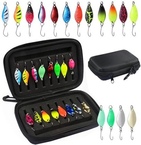 Dathjree Lot de 16 Cuillères pour Truite, 2,5 g/3,5 g/5 g, Accessoires de Pêche avec Boîte de Rangement, Appâts Artificiels, Clignotants, Appâts de Pêche à la Truite