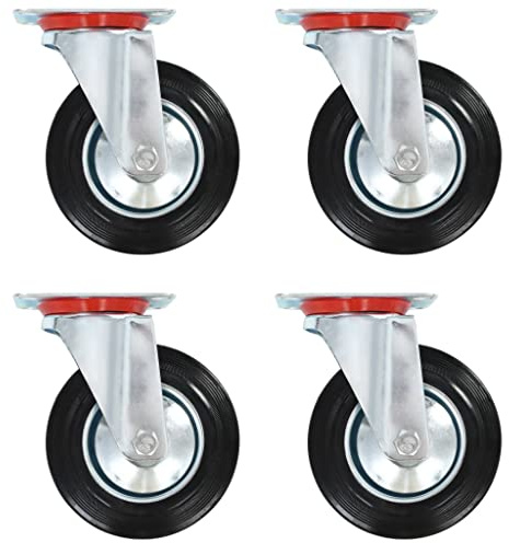 Augerlite vridbara hjul gummi och järn 160 mm, 4 stycken för transportvagn och verkstad, robusta hjul med zinkbeläggning, tyst och skonsam mot golvet för industri och lager