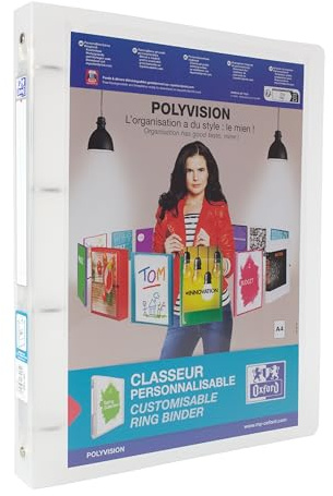 Oxford Ringbuch A4, polyvision, 4 Ringe, 3 cm Rücken, transparent, farblos