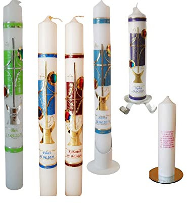 Taufkerze/Kommunionkerze,Konfirmationskerze,Taufgeschenk Kreuz,Fisch,Kelch-grün,blau,rot,rosa... Name,Datum**Junge Mädchen