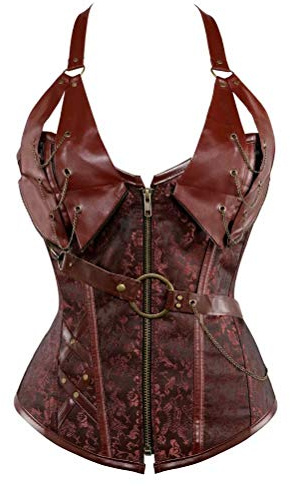 Josamogre Bustier Corsetto Donna Steampunk Pelle Cerniera Gotico in Top Taglie Forti Fantasy Barocco Pirata Halloween Marrone S