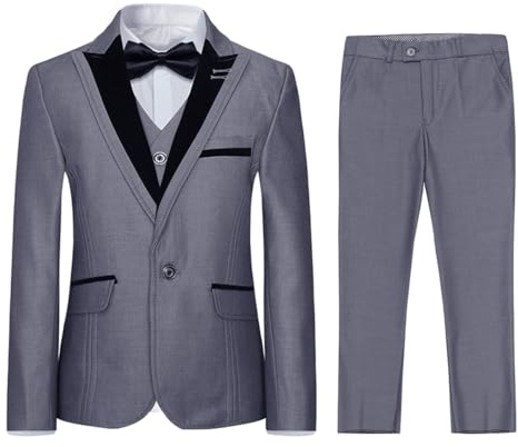 Sliktaa Garçon Costume 3P Velours Mariage Bal Communion Gris 14 Ans