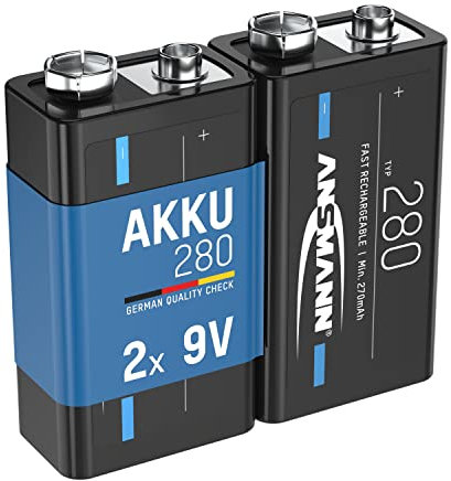ANSMANN 9V Akku Typ 280mAh NiMH - E-Block Batterien wiederaufladbar mit geringer Selbstentladung Ideal für Fernsteuerung, Messgeräte, Multimeter, Mikrofon (2 Stück)