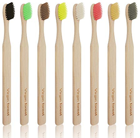 Virgin Forest Bamboo Toothbrush 8 Pack, Soft Bristles, Biodegradable | Soft bamboo toothbrushes for sensitive gums and travel use