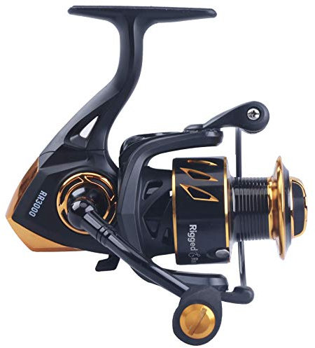 Rigged and Ready RR 3000 Angelrolle, robust und langlebig, salzgeschützt, für Spinnköder, Karpfen- und LRF-Fischen, 5,1,1 Verhältnis, 4 + 1 Lager, Ersatzspule und weiche Rollentasche