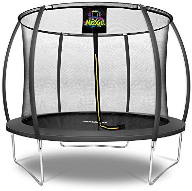 Moxie 10 ft Trampoline Set, Premium Top-Ring Safety Enclosure Frame Net Pad Jumping Mat TUV Certified Garden Trampoline for Kids, Charcoal